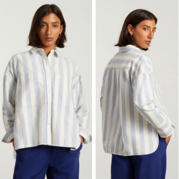 Everlane Tops - EVERLANE The Boxy Oxford Blue/White Stripe L, XL NWT